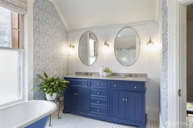 Brand new renovated bathroom - clawfoot tub and custom shower.