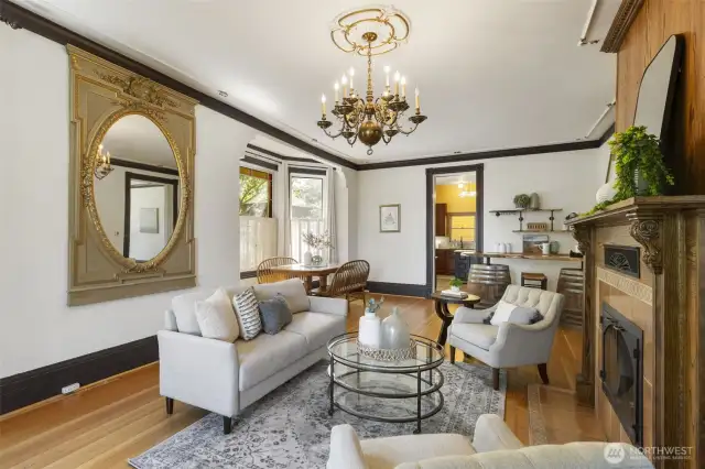Grand living room with high ceilings