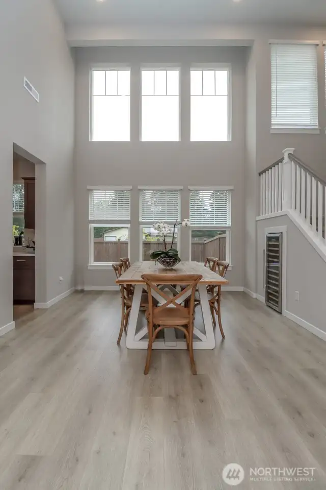 Vaulted ceilings with huge windows.
