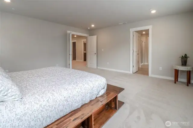 Large primary with 5 piece bath.