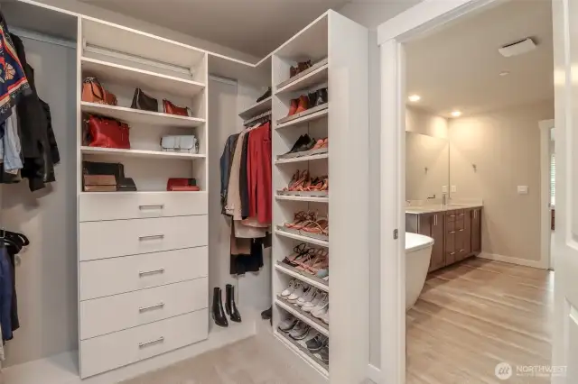 Large custom closet off primary bathroom.