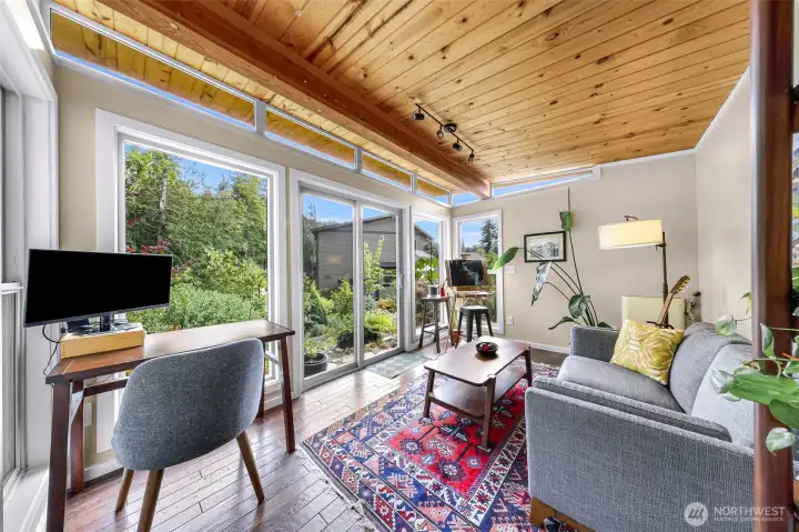 Inside the detached work space/yoga room