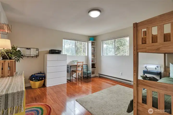 Great corner windows with treed views