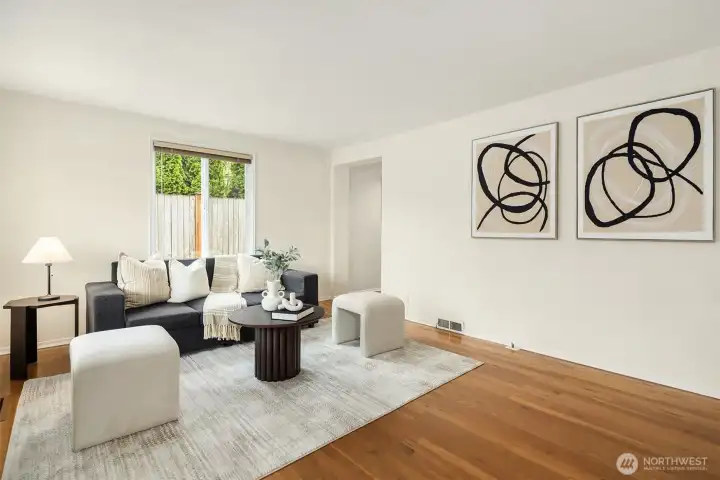 Living room flows to kitchen and outdoor access Living room flows to kitchen and outdoor access