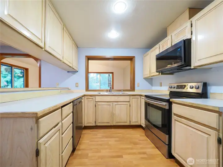 Kitchen with pass through window