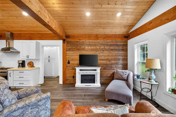 Tongue and groove ceiling and accent walls