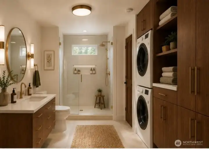 AI inspiration for laundry converted to primary bath