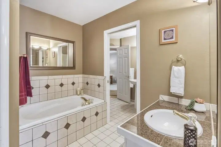 Primary bath with soaking tub and separate shower