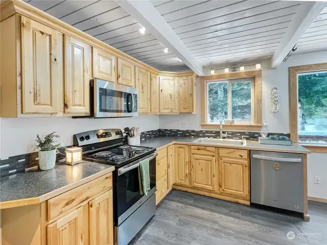 Fingerprint resistant matching appliances & knotty pine cabinets