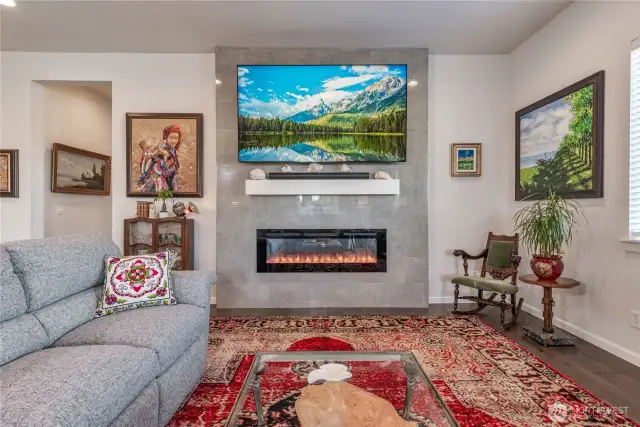 Electric fireplace helps heat up the living room