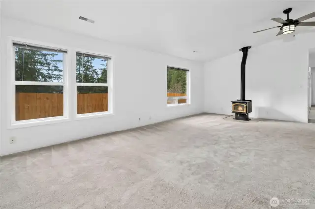 Showing the space without virtual staging. Open, bright, vaulted!