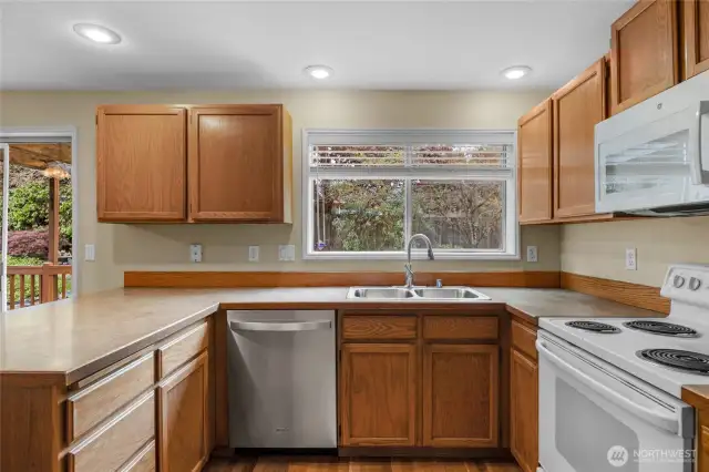 Glance out the window onto your backyard garden paradise.