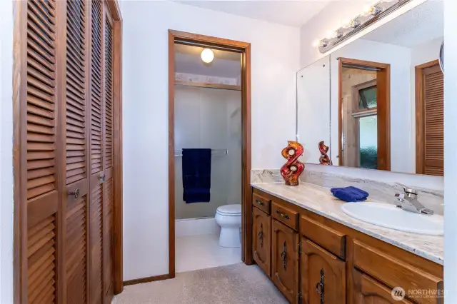 Primary bathroom; abundant closet space