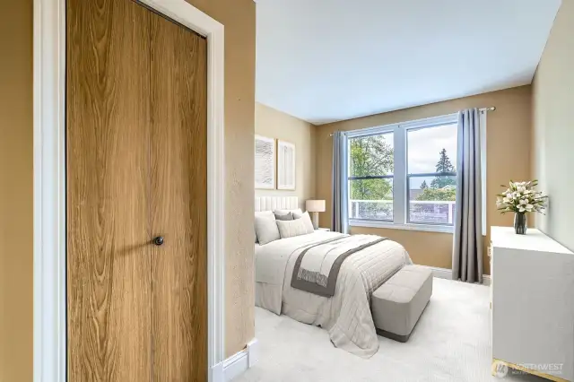 This second bedroom could also be used as an office with a daybed for guests, if preferred. Virtually staged.