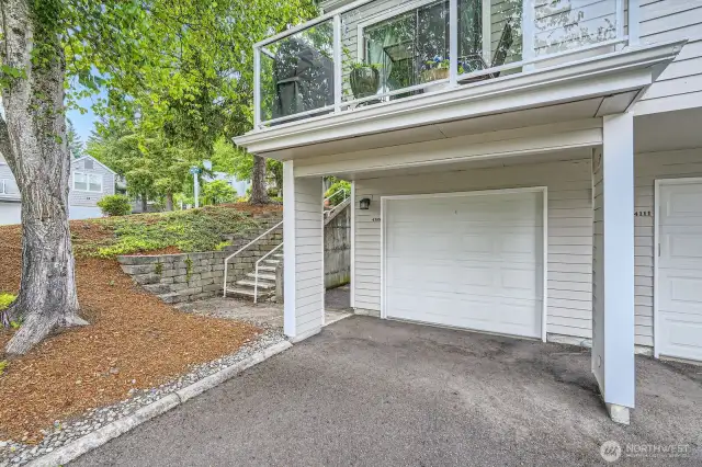 Another view of the stairs and landscaping on the north side of the building.