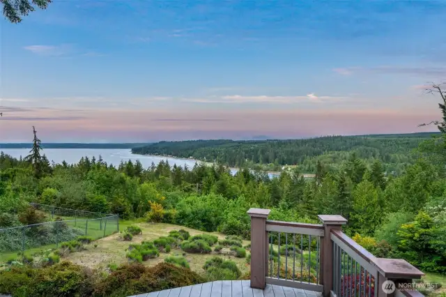 Looking over Seabeck Bay you can see the North Cascades, Seabeck Conference cents, the marina and of course the Hood Canal.