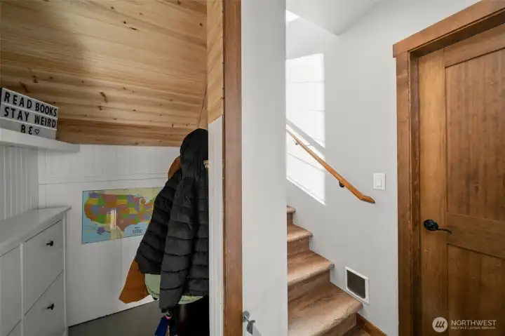 Lower level garage entry and reading nook