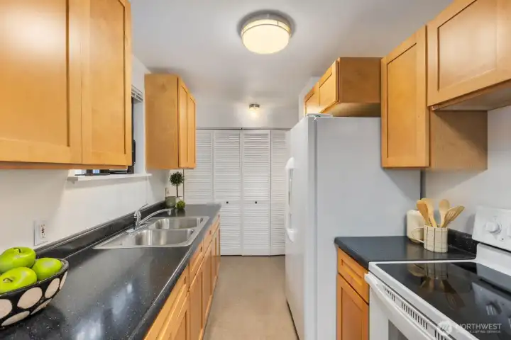 Looking through the kitchen to your laundry in the back.