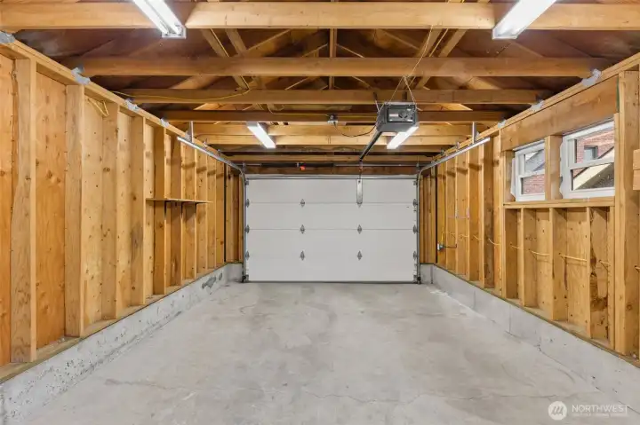 1-car garage with plenty of storage and room for recreational equipment