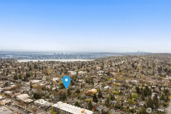 Greenlake is in the distance here. it's a great place for recreational activities, shopping and restaurants.