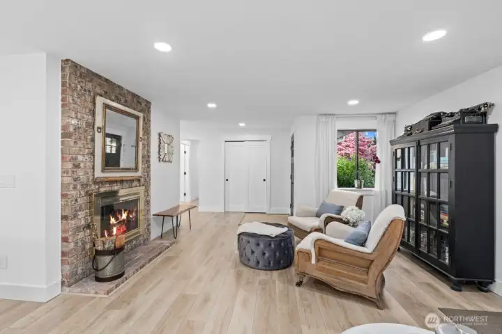 A wood-burning fireplace and a flex space that invites you to slow down and settle in.