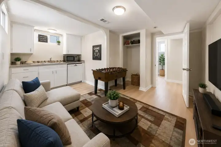Rec room and kitchenette--virtually ataged