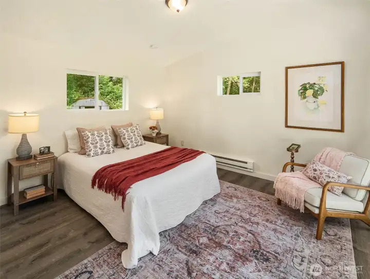 The ample primary bedroom is on the west end of the home and boasts a private, 3/4 bathroom.