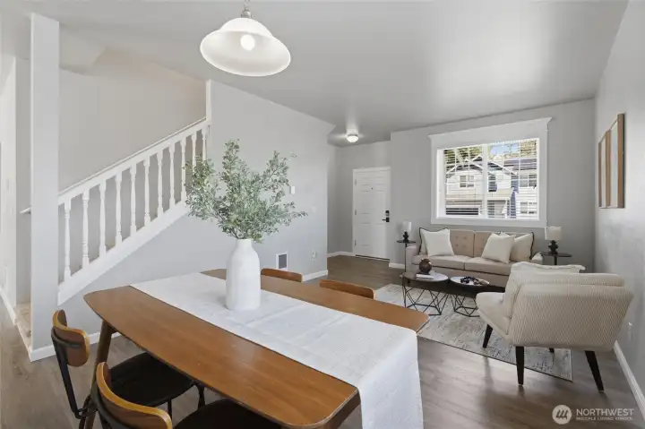 Dining room, living room and stair to bedrooms and den/office.