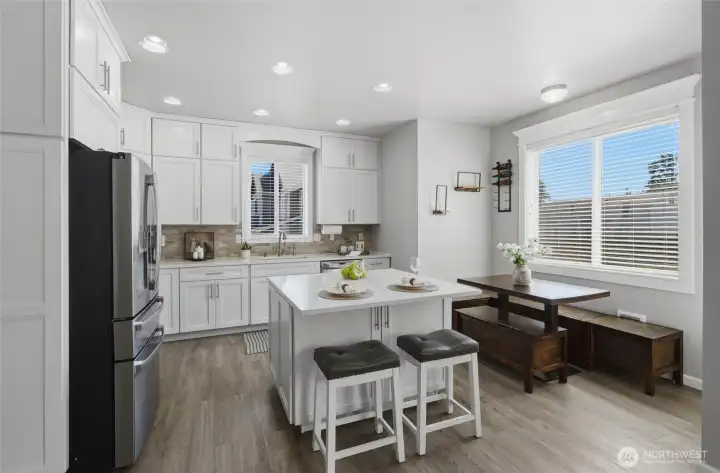 The kitchen is filled with light.
