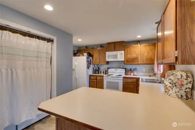 pantry located across from refrigerator and w/d behind the curtain