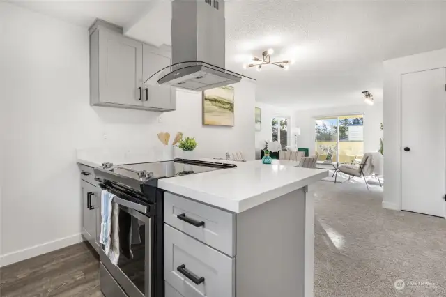 Remodeled kitchen opens up to living space