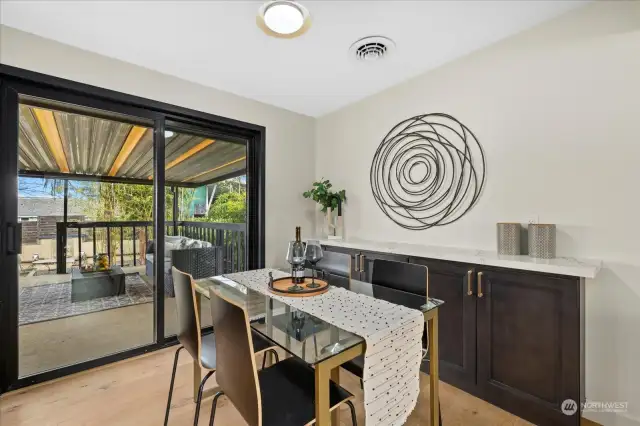 Wine bar/ extra cabinet space for entertaining or storage in dining area as well.