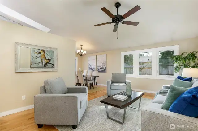 Freshly refinished hardwood floors; note skylight too