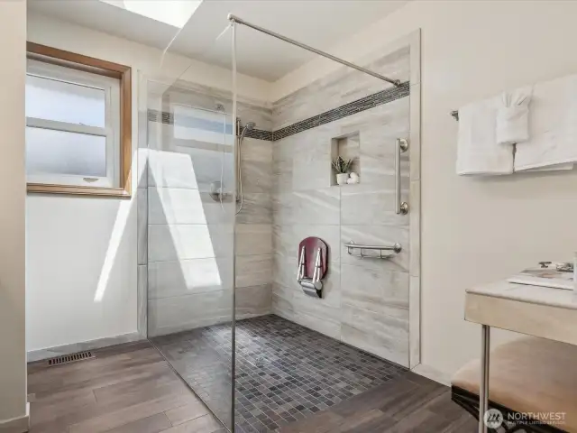 Walk or roll in extra large shower