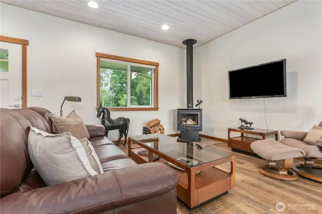 AC for warm summer days and a wood burning fireplace for cooler fall days.