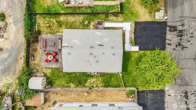 View from above with the new parking pad showing in front.