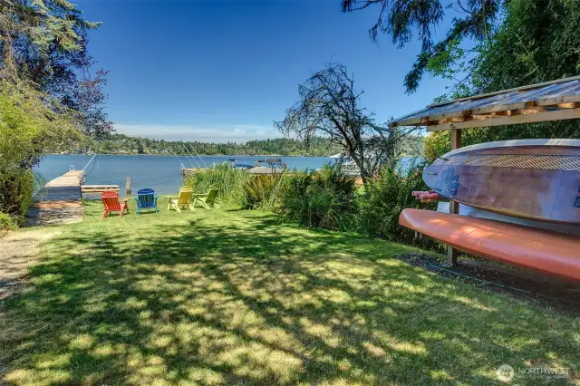 Store kayaks and paddle boards lakeside and enjoy quiet, private shoreline.