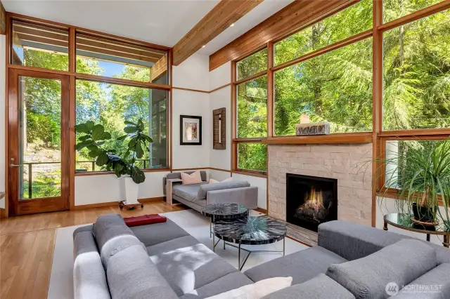 VG fir-trimmed windows frame treetop views and bring the outdoors in.