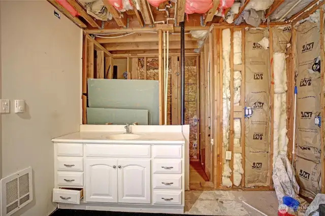 Main floor, primary bathroom.  Functional w/ final plans complete.