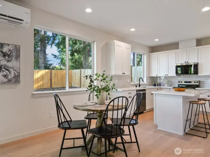 Eating space off of Kitchen has access to the huge covered patio.