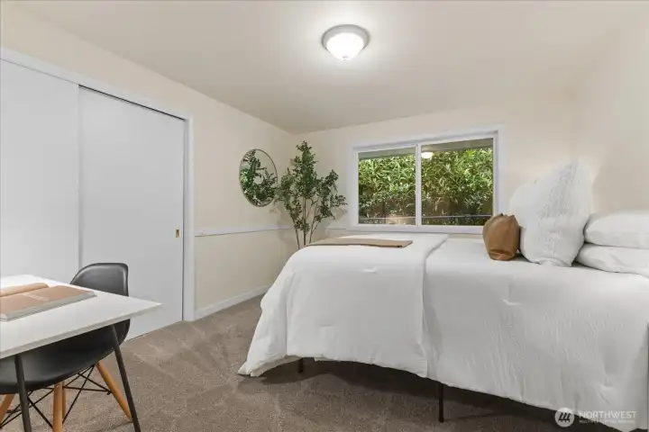 Bedroom number one on the main floor has room for a desk and a nice size closet.