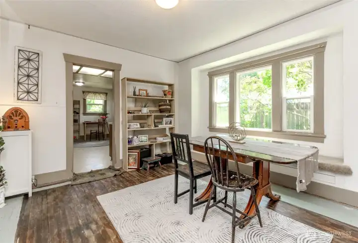 Bay window in the Dining Room with built in bench seating