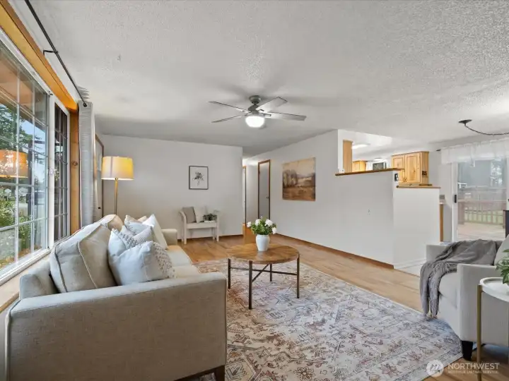 Kitchen to the right bonus room behind you