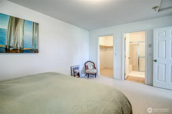 Primary, showing walk in closet on left, bath on right