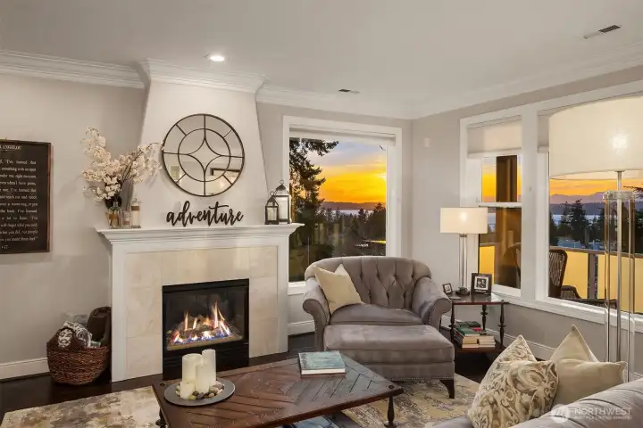 A magical glow fills the space as the sun sets