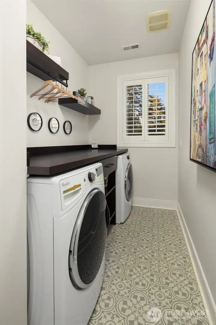 Utility room with full size washer and dryer and linen closet (not pictured)