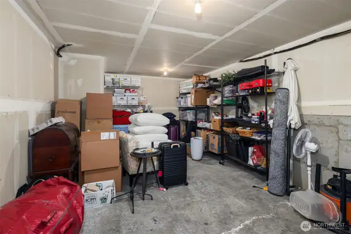 This storage room is MASSIVE! Plenty of space for a home gym setup!