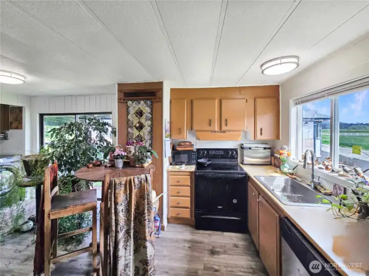 Updated kitchen with newer appliances, freshly painted cabinets, and pantry space.