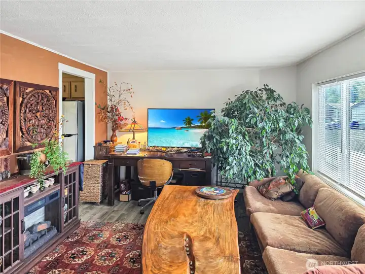 Spacious living room with warm cinnamon accents and abundant natural light the inviting layout is perfect for everyday living and entertaining.