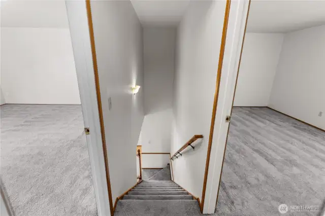 The stairway to the upper level of Unit A.